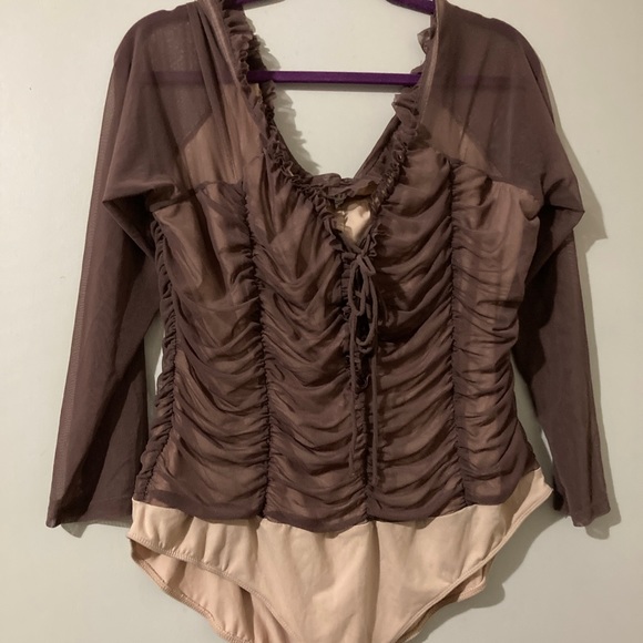 COPY - Sexy ruched sheer bodysuit with cream stretchy lining - Picture 2 of 2